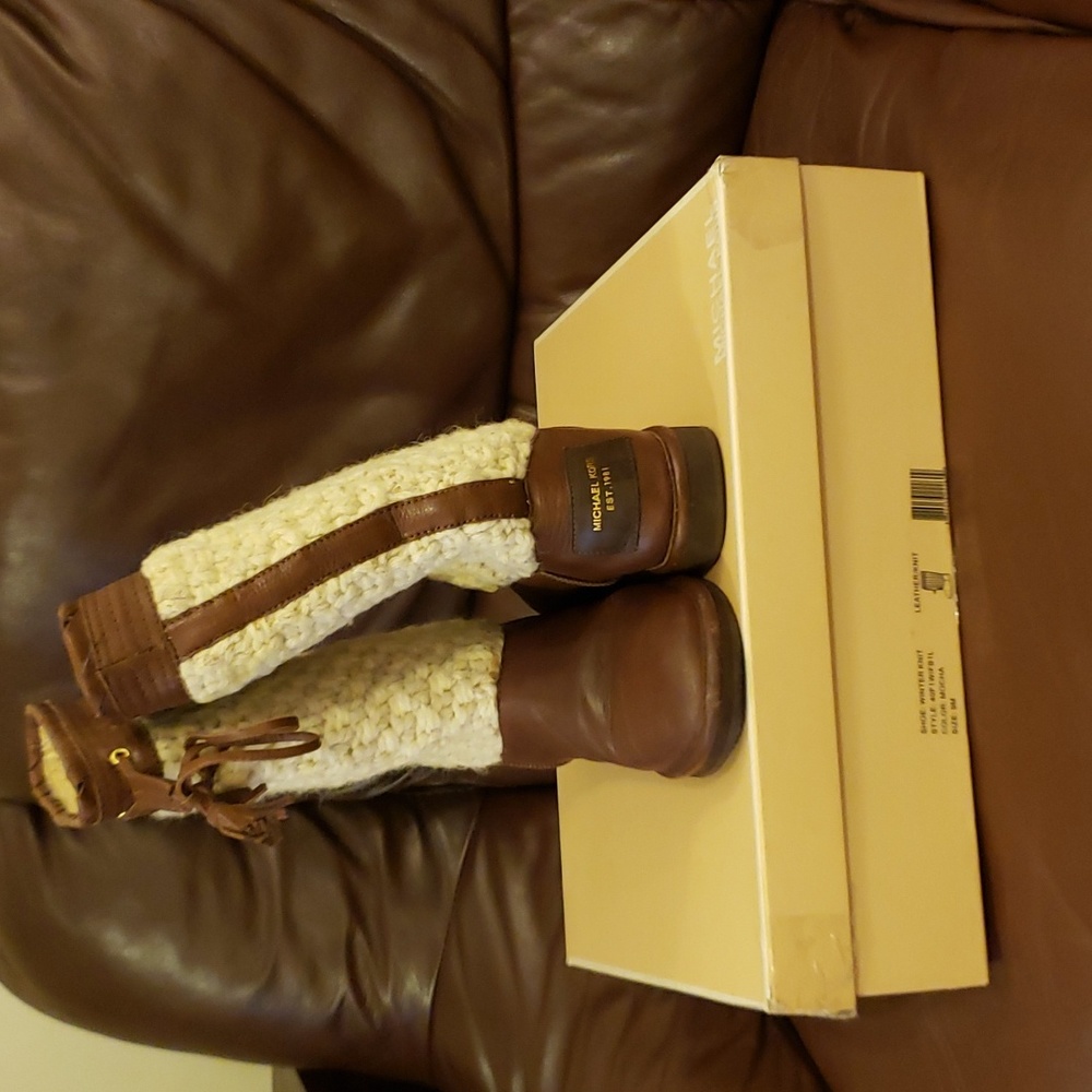 Michael Kors Extremely Rare Vintage Winter Knit Leather Boots With Box Shearling